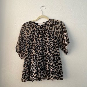 NWT loft xs petite sheer double layer animal print tiered blouse
